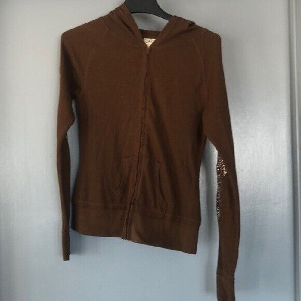 Ariat Hoodie Women's Small Brown Waffle Knit Full Zip Sweater Bling Long Sleeves